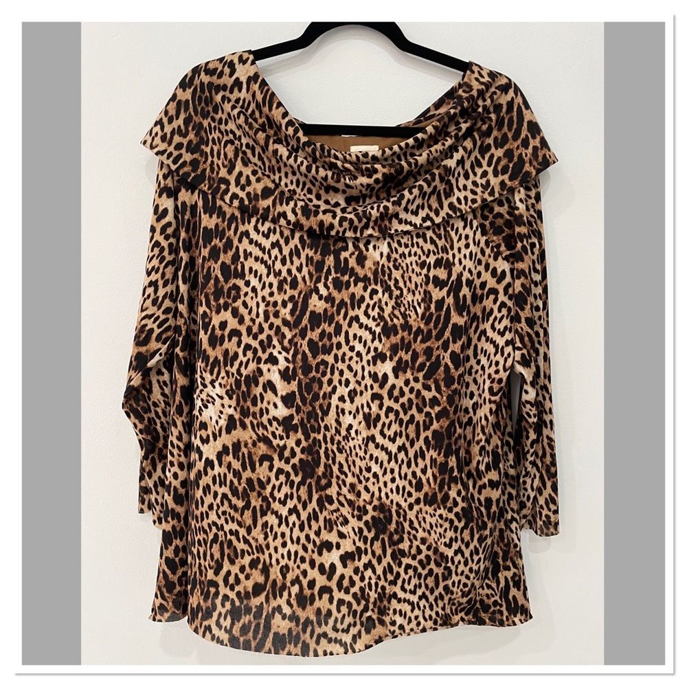CHICO'S Cowl Neck Leopard Animal Print Shirt SZ 4